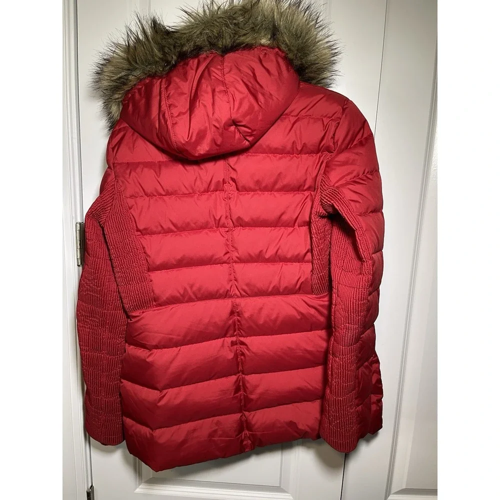 Michael Kors Red Women's‎ Coat Size Medium Faux Fur Hood Puffer Jacket EUC